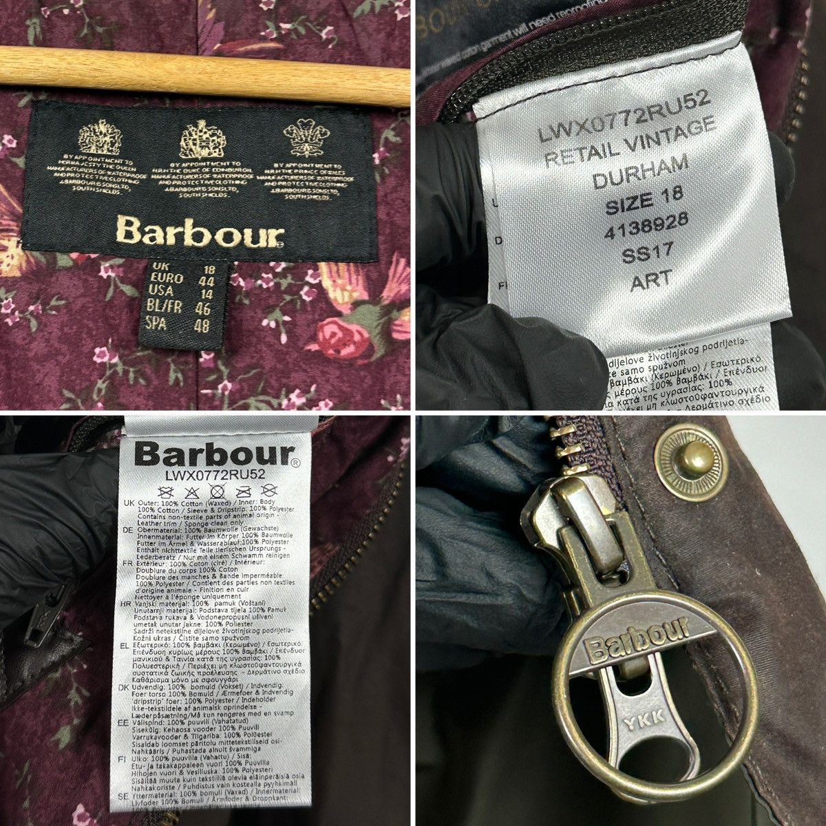 Barbour Retail Vintage Durham Brown Waxed Coat Jacket