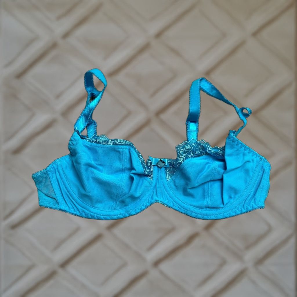 Vintage Curvy Kate Unpadded Underwired Lace Bow Bra Womens 34D Blue Adjustable Strap Size ONE SIZE - 1 Thumbnail