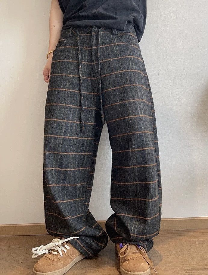 Japanese Brand × Vintage Retro y2k fashion plaid check wool baggy pants Size US 32 / EU 48 - 1 Thumbnail