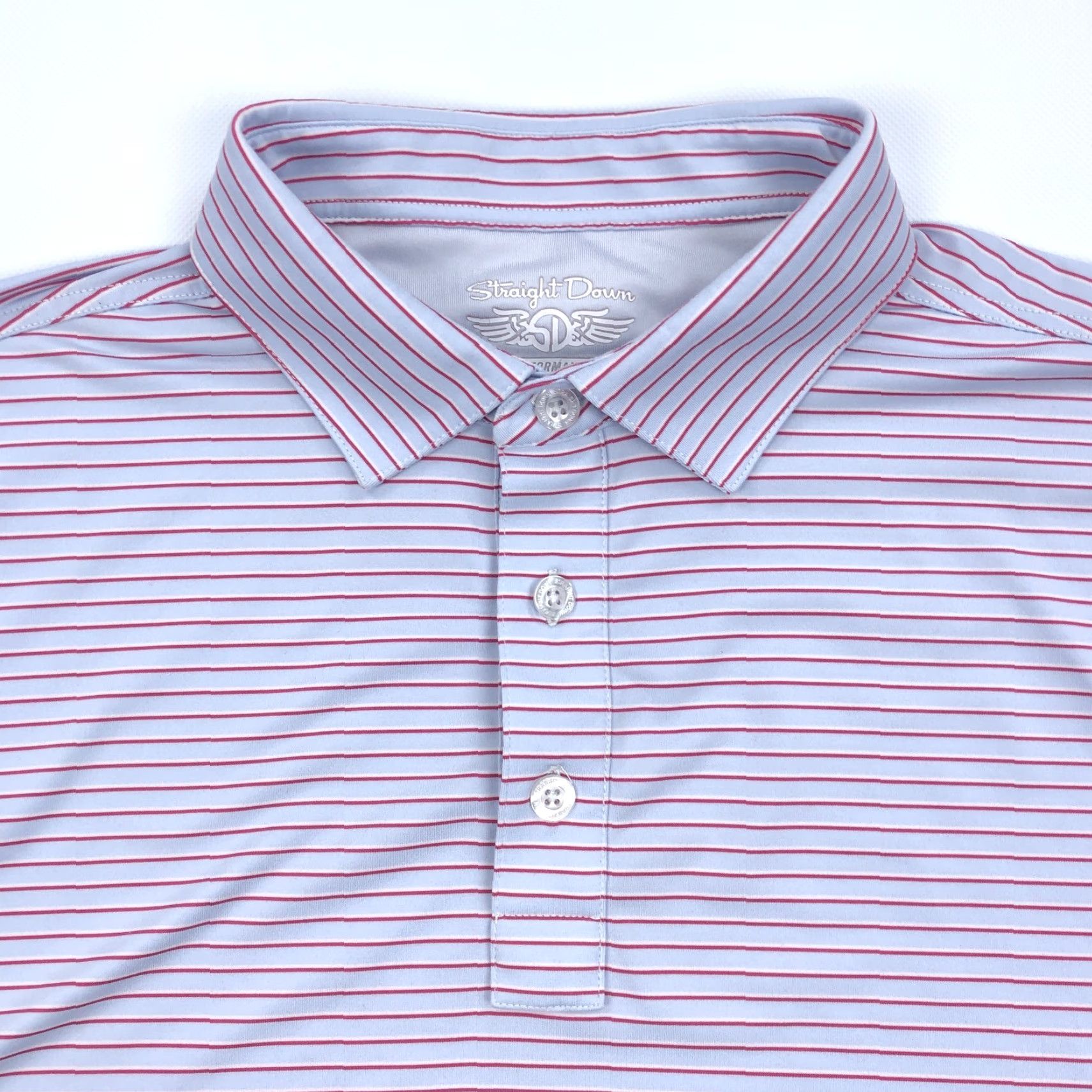 Vintage Straight Down Polo Shirt Blue Red Striped Men's L Golf Casual Activewear Short Sleeve Button Embroidered Logo Brushed Knit Moisture Wicking Size US L / EU 52-54 / 3 - 3 Thumbnail