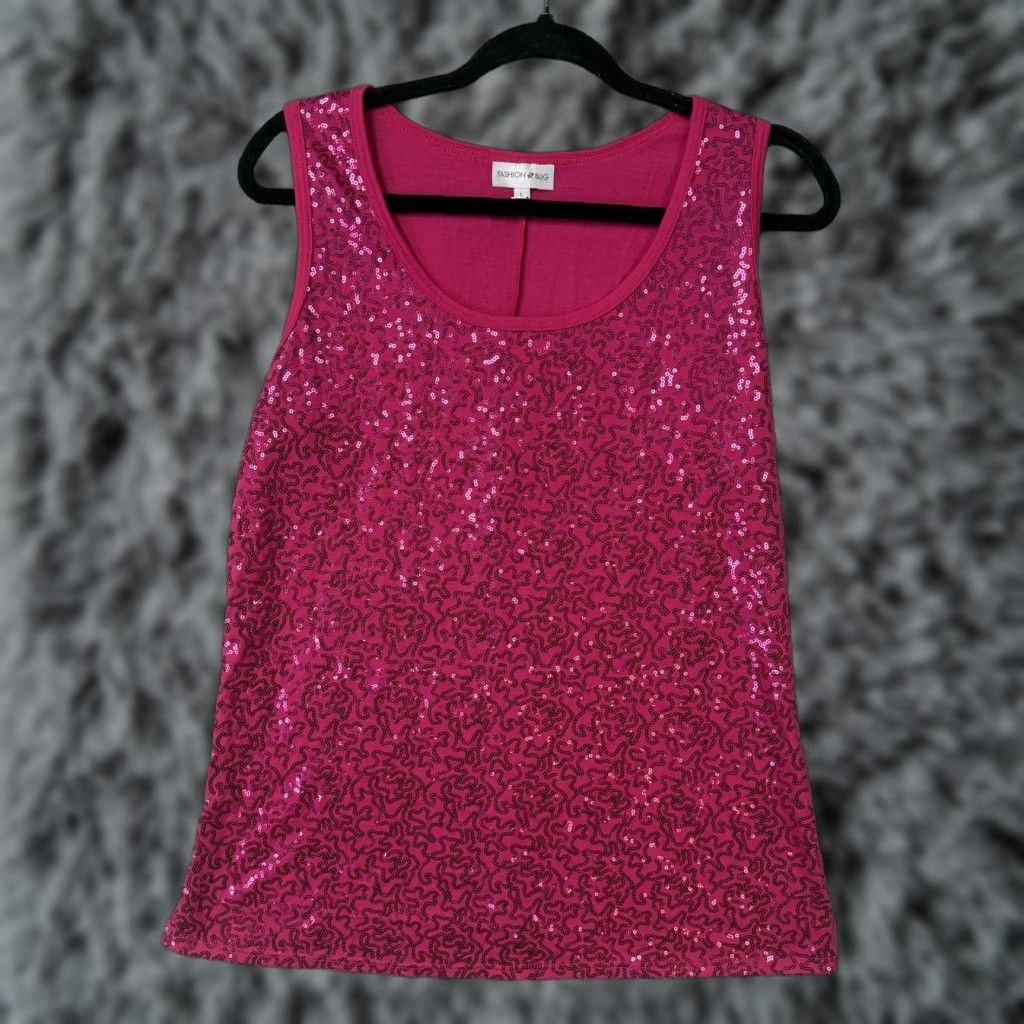 Vintage VTG Fashion Bug Tank Top Womens L Pink Sequin Clubwear Sparkle Barbiecore Size L / US 10 / IT 46 - 1 Thumbnail