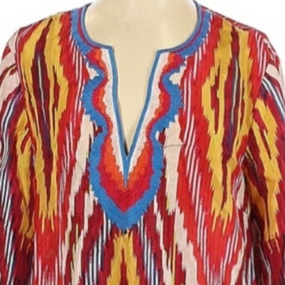 Bcbgmaxazria BCBGMaxAzria Silk Tunic Top Sz S Multicolor Ikat Retro 70's Size S / US 4 / IT 40 - 4 Thumbnail