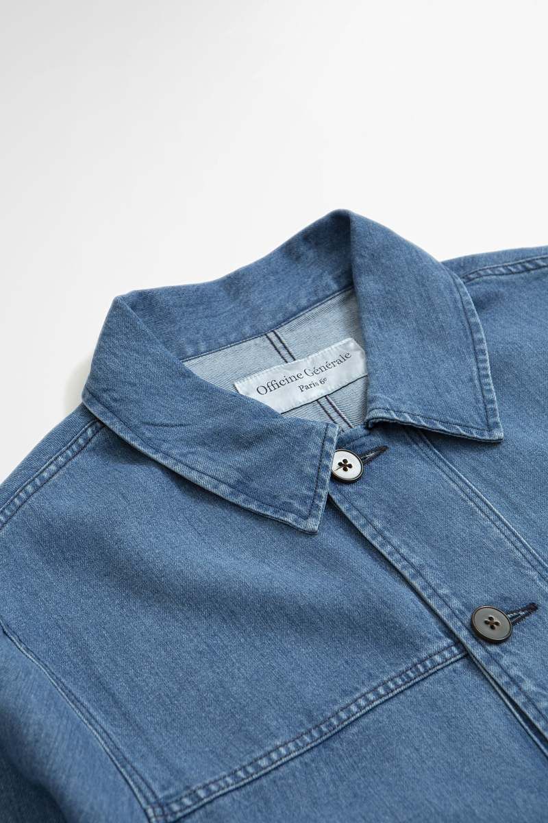 Officine Generale o1mle1025 Lorenzo Tencel Work Jacket in Light Blue Size US XXL / EU 58 / 5 - 4 Thumbnail