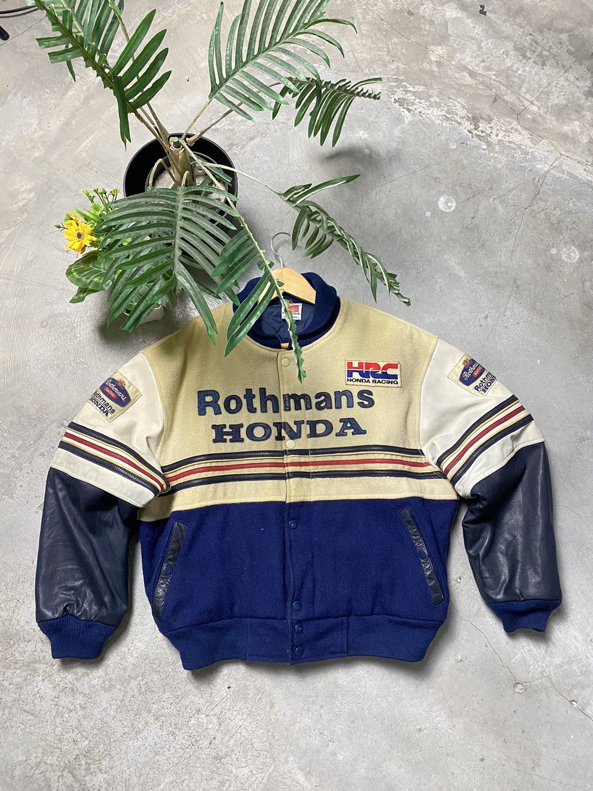 Honda Vtg Rothmans Racing Honda Leather Sleeve Wool Varsity Jacket Size US M / EU 48-50 / 2 - 17 Thumbnail