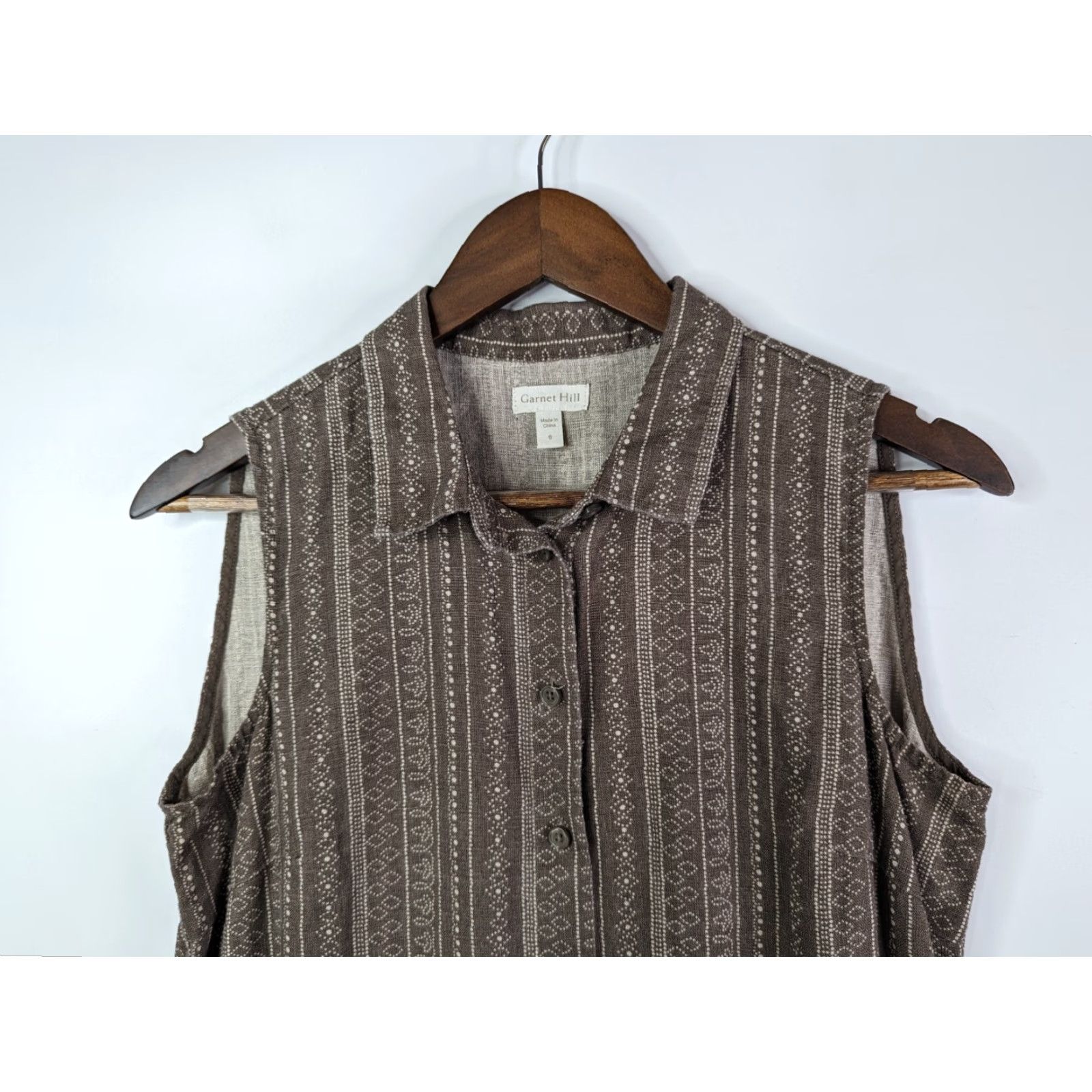 Vintage Garnet Hill Womens Linen Dress Tunic Size 6 Brown Sleeveless Button Up Casual Shirt Dress Spring Summer Womens 6 Brown Linen Garnet Hill Size M / US 6-8 / IT 42-44 - 2 Thumbnail