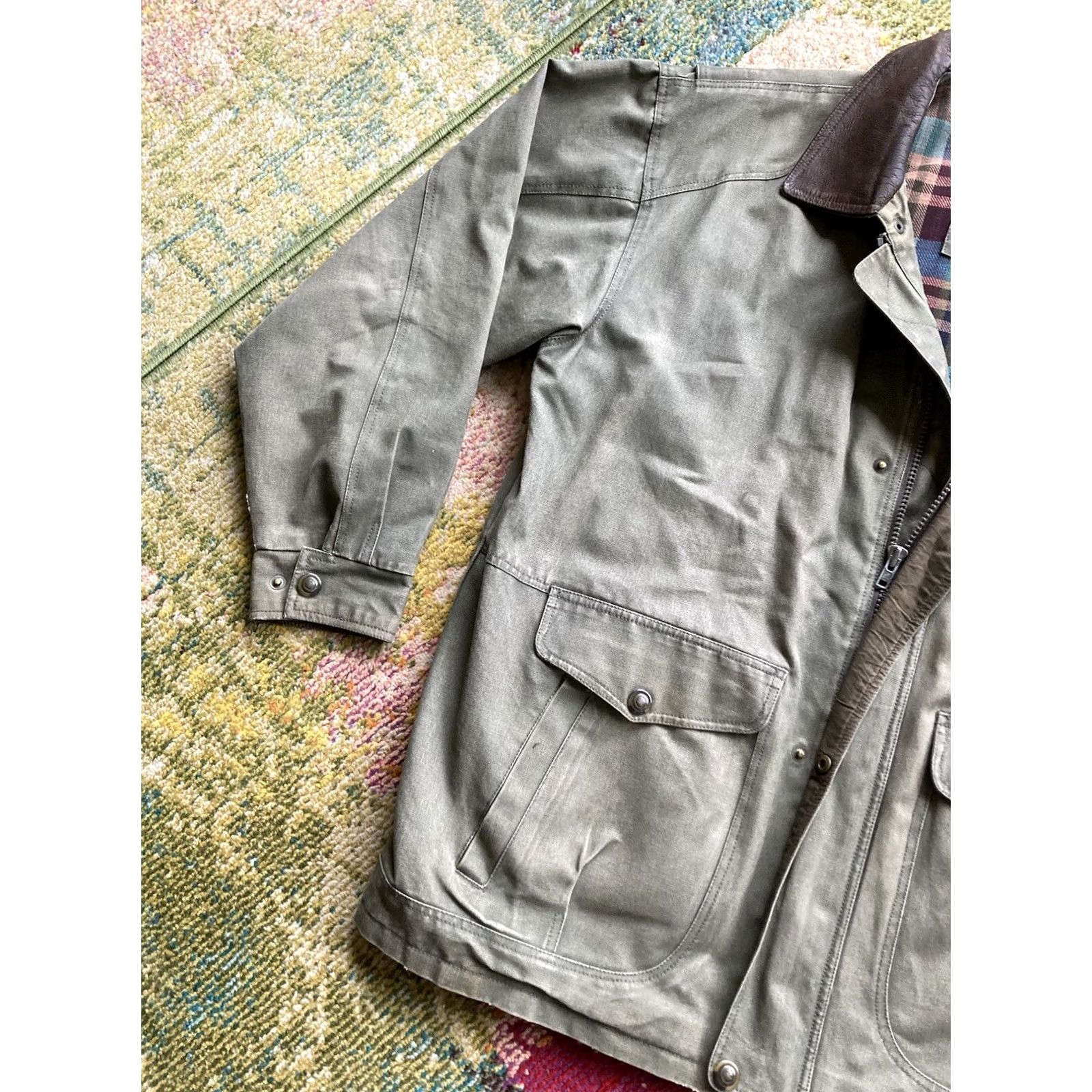 Vintage VTG Sutter & Grant Barn Coat Mens XL Heavy Canvas Leather Trim Plaid Lined Chore Jacket Regular Size Green 90s Outdoor Hunting USA Jacket Size US M / EU 48-50 / 2 - 2 Thumbnail