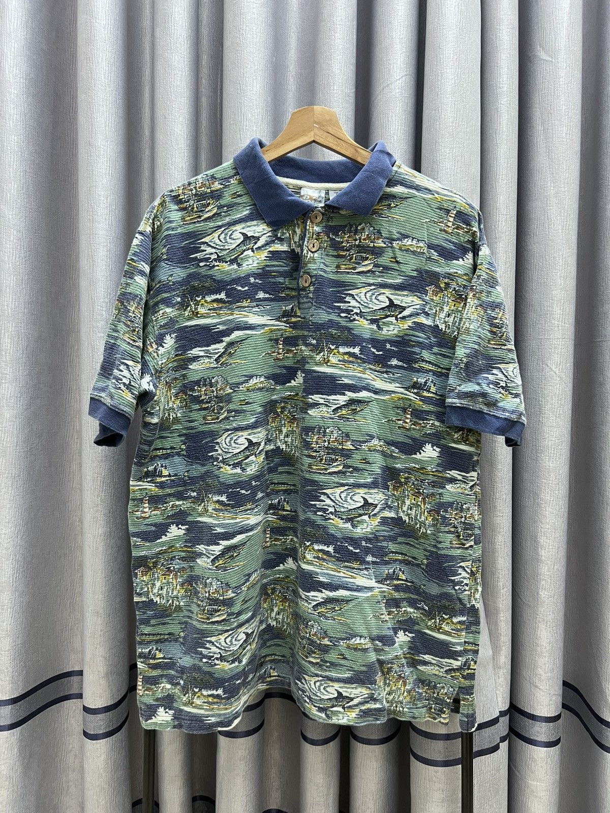 Ocean Pacific Vintage OP Ocean Pacific Surf Over Full Print Collar Tshirt Size US XL / EU 56 / 4 - 1 Thumbnail