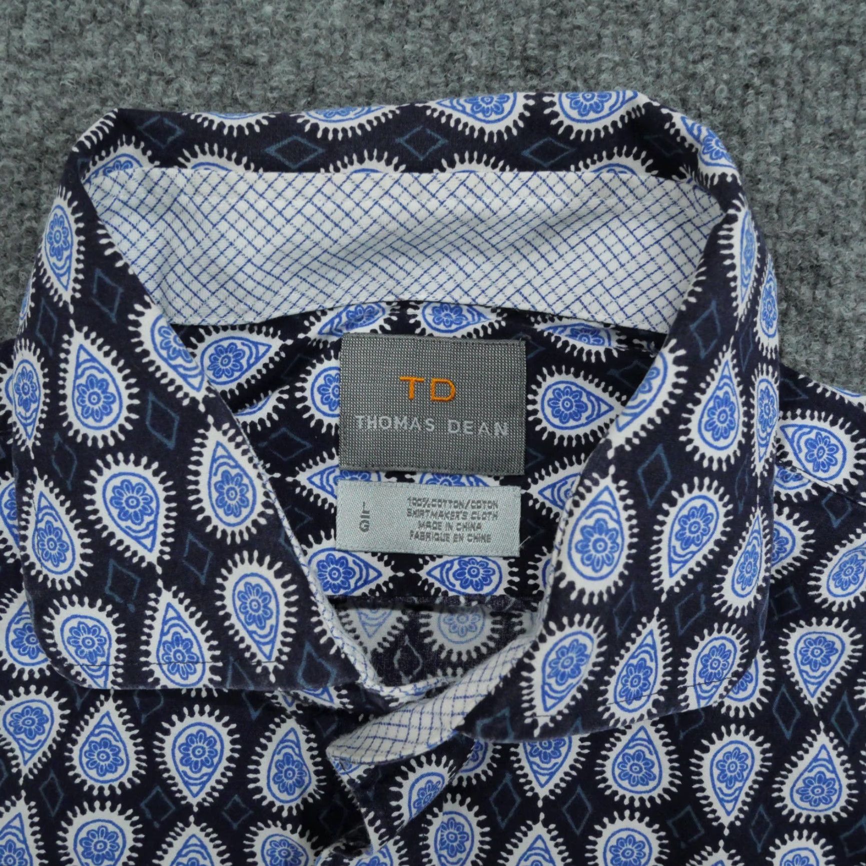 Vintage Thomas Dean Shirt Mens Large Blue Paisley Button Up Long Sleeve Dress Shirt Size 42R - 6 Thumbnail