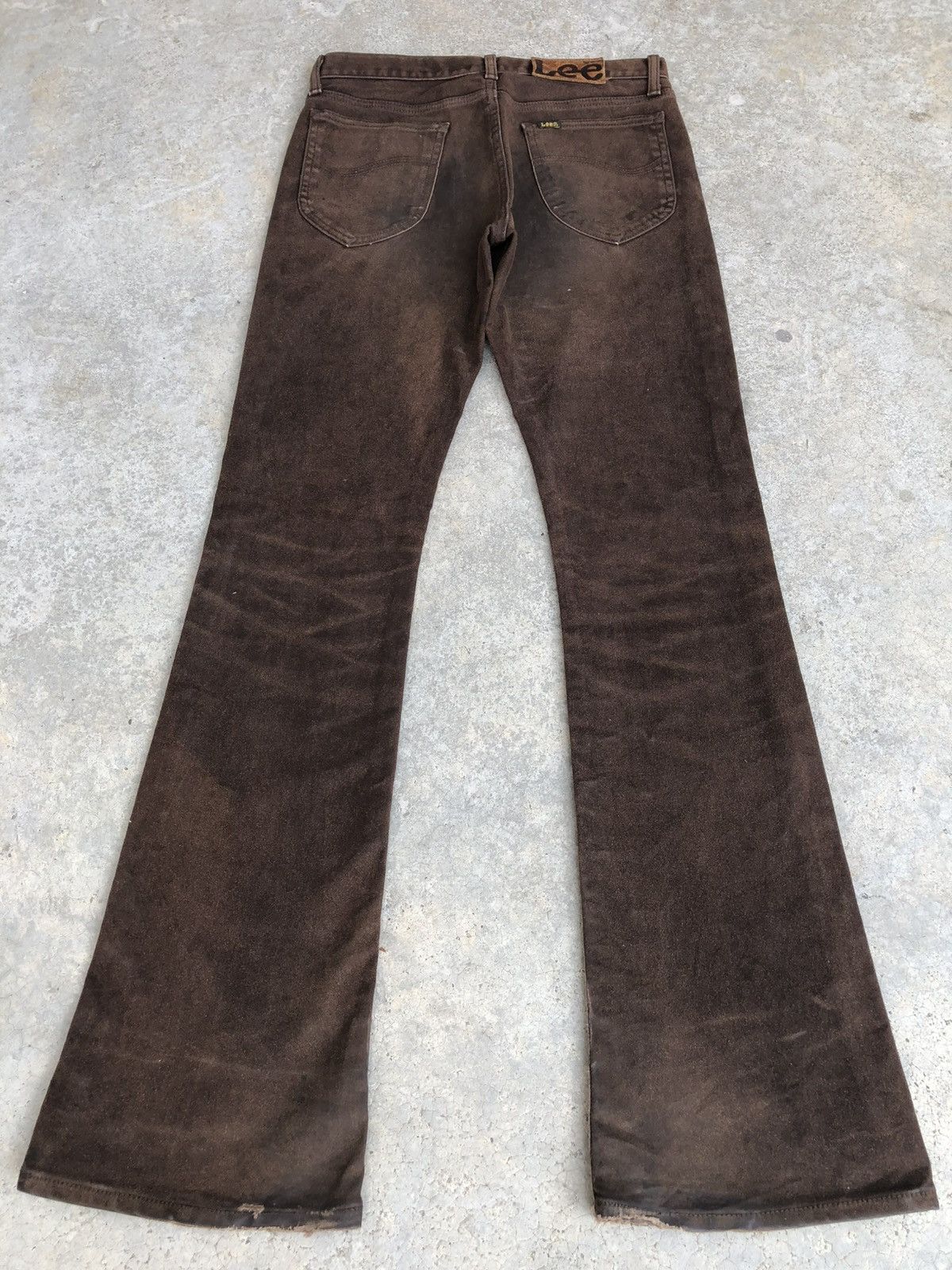 If Six Was Nine Vintage Lee Flared Jeans Distressed Leather Cowhide Size US 29 - 2 Thumbnail