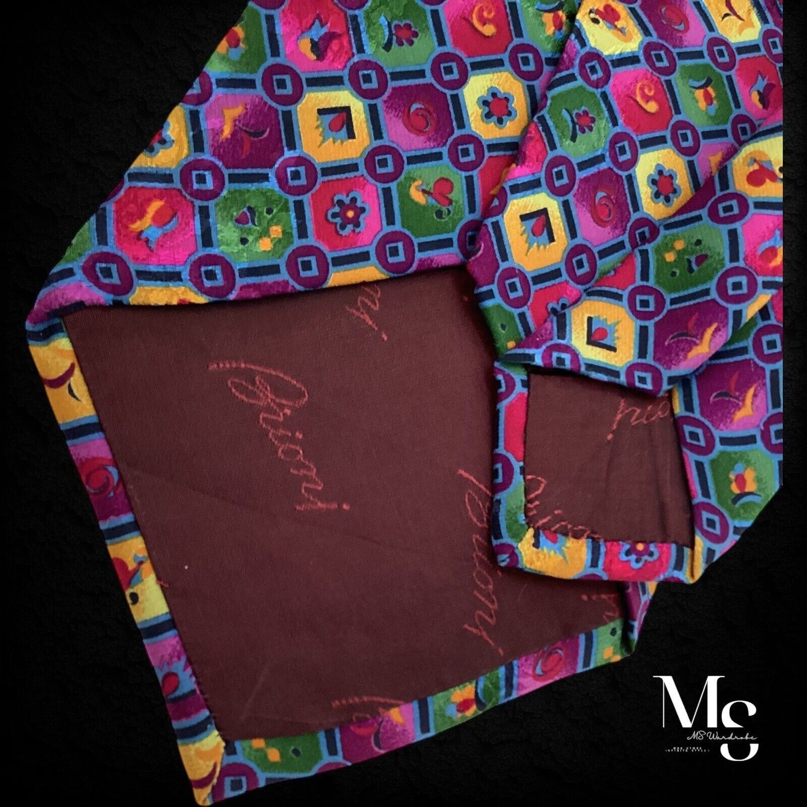 Brioni BRIONI Burgundy Green Geometric Floral Silk Tie H.Made Italy Size ONE SIZE - 4 Thumbnail