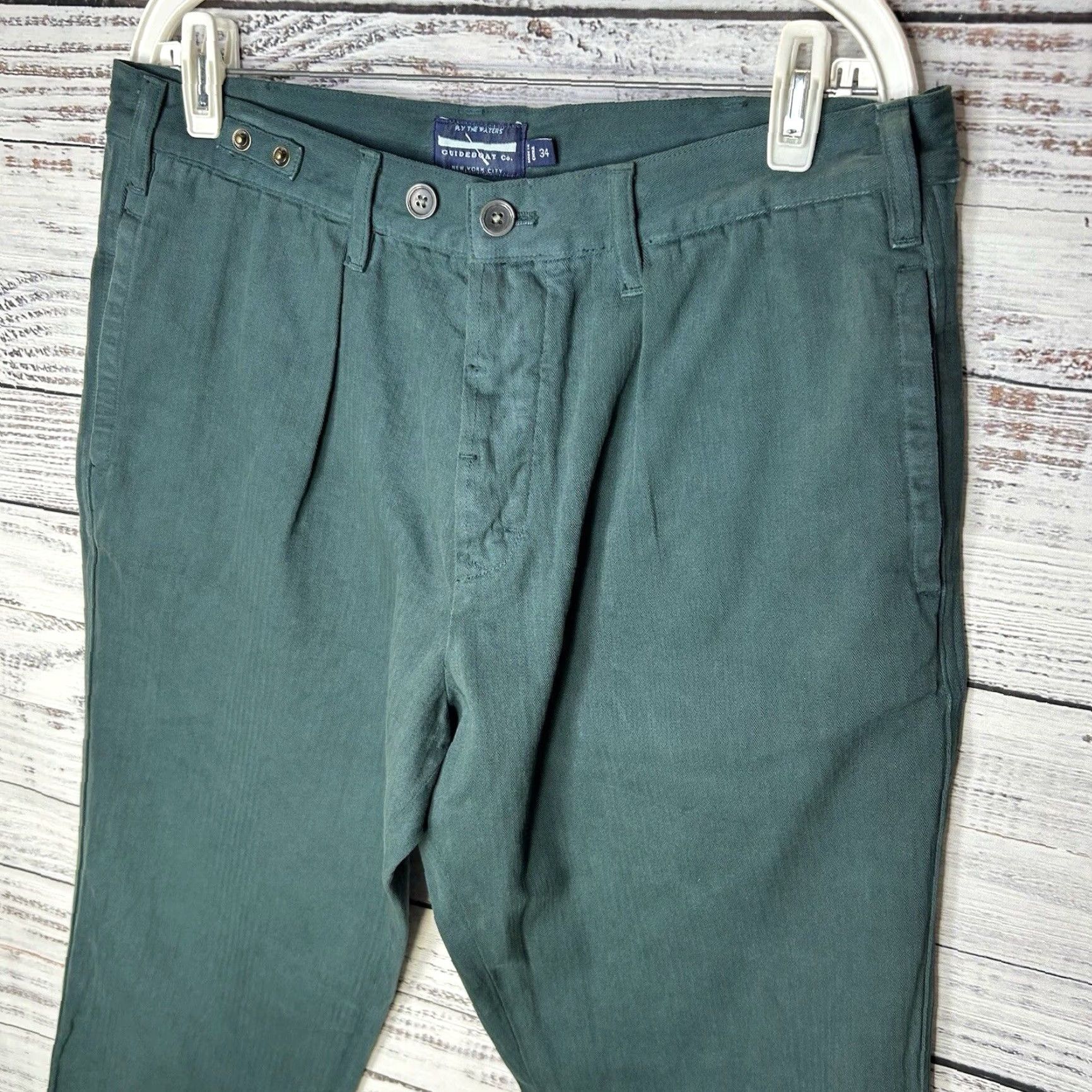 CO VINTAGE Guideboat Co Green Cotton Chino Pants Straight Leg 34x31 Men City Casual Waist 34 Inseam 31 Size 34 Pants Size US 34 / EU 50 - 3 Thumbnail