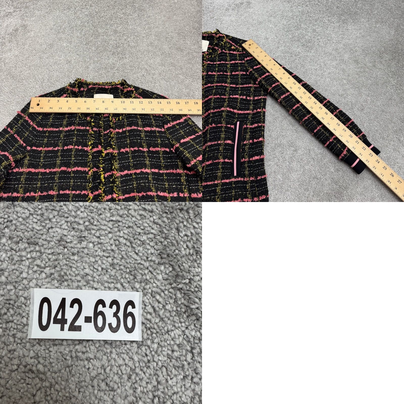 Pinko PINKO Black Pink Plaid Fringe Coat Jacket Womens 4 Mid Length Open Front Tweed Classic Designer Size S / US 4 / IT 40 - 10 Thumbnail