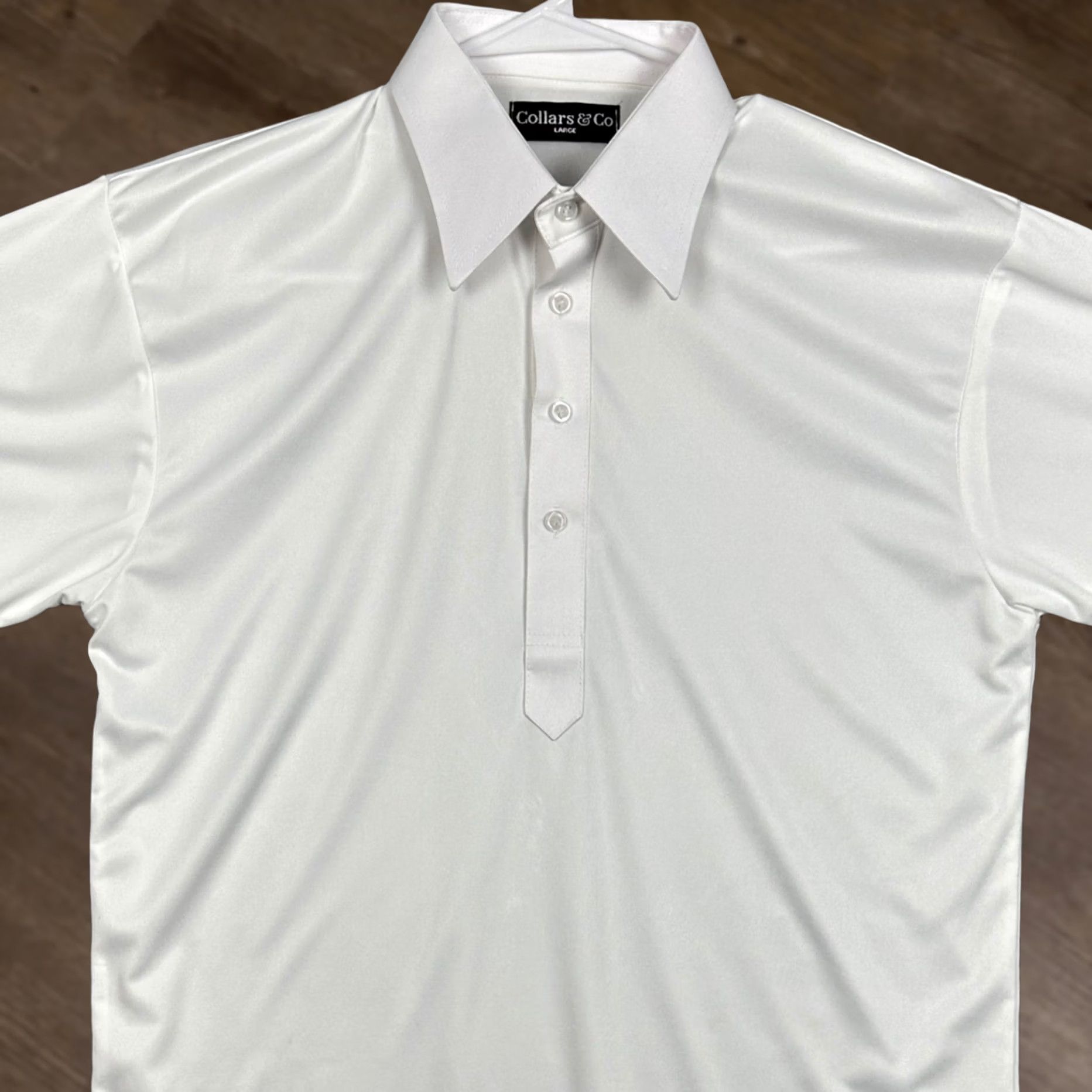 CO Collars & Co Polo Shirt Men L White Short Sleeve Dress Collar 4-Button Pique Solid Breathable Moisture Wicking Casual Office Golf Travel Size US L / EU 52-54 / 3 - 1 Thumbnail