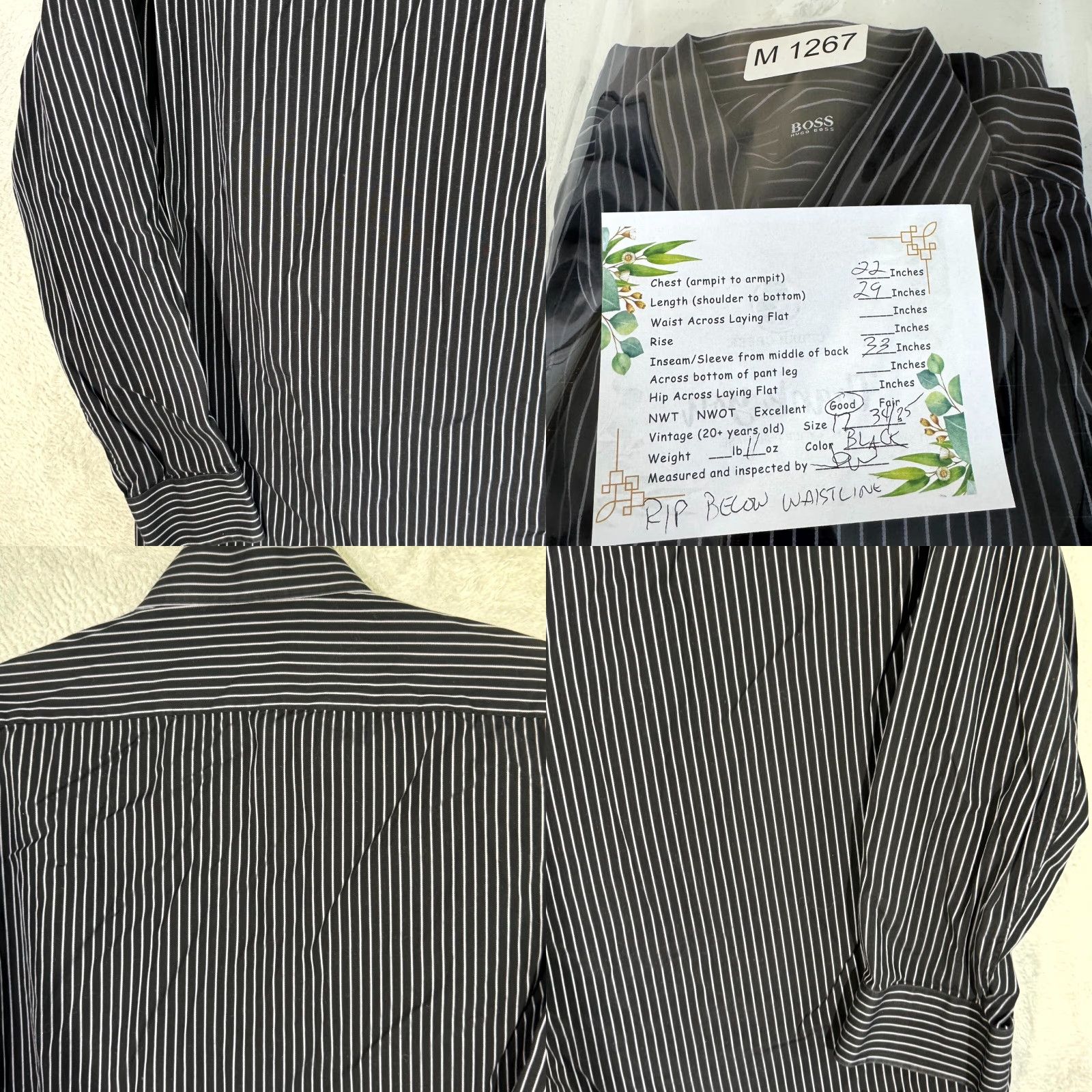 Hugo Boss HUGO BOSS Dress Shirt 17 (34/35) Black Pinstripe Long Sleeve Button-Up Mens Shirt Size 46R - 8 Thumbnail