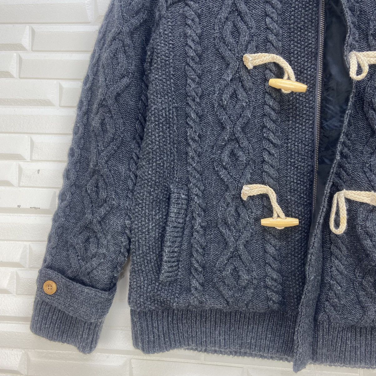 Japanese Brand Green Label Relaxing United Arrows Cable Knit Duffle Coat Size US S / EU 44-46 / 1 - 5 Thumbnail