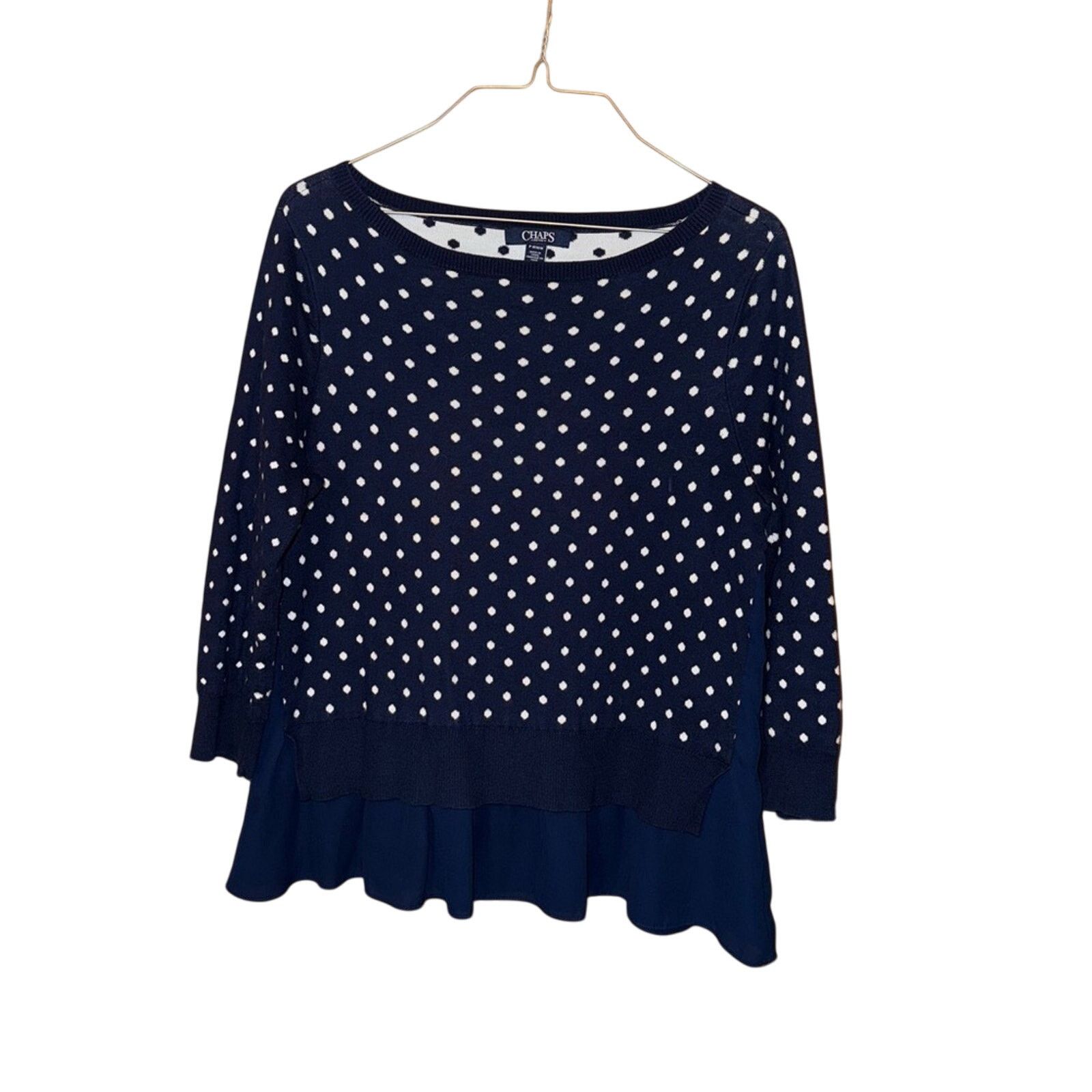 Chaps Chaps Petite Medium Chic Navy Polka Dot Sweater Size M / US 6-8 / IT 42-44 - 1 Thumbnail