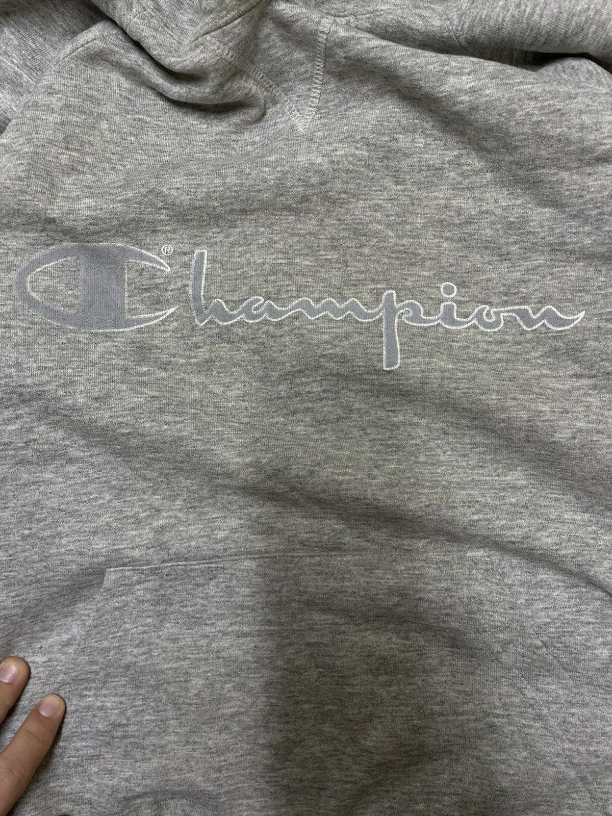 Champion × Vintage Y2K Skull Vintage Champion Script Logo Hoodie - Grey Size US XL / EU 56 / 4 - 5 Thumbnail
