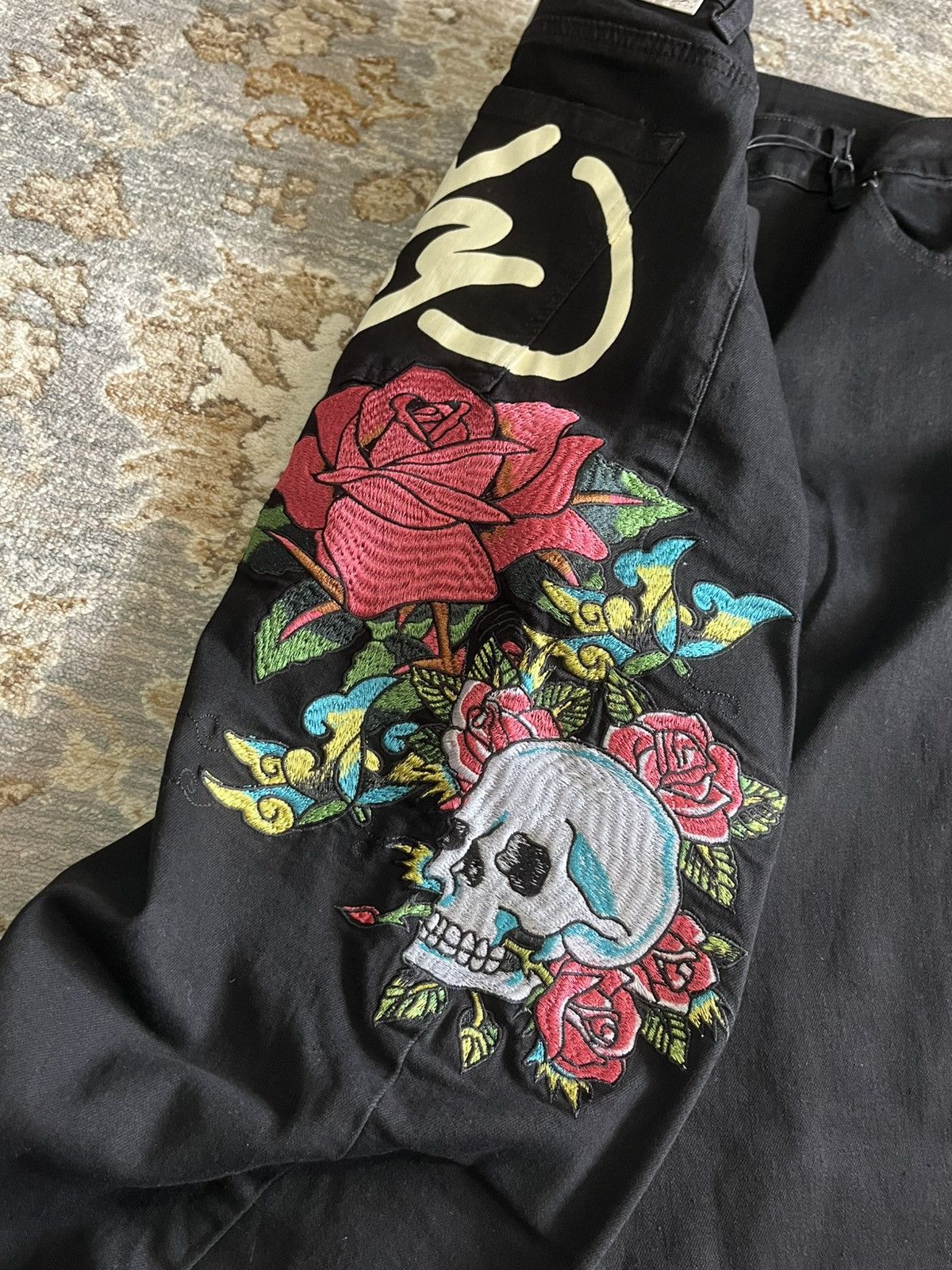 Ed Hardy BLACK ROSE SKULL BAGGY GRAPHIC ED HARDY JEANS 34x32 Size US 34 / EU 50 - 3 Thumbnail