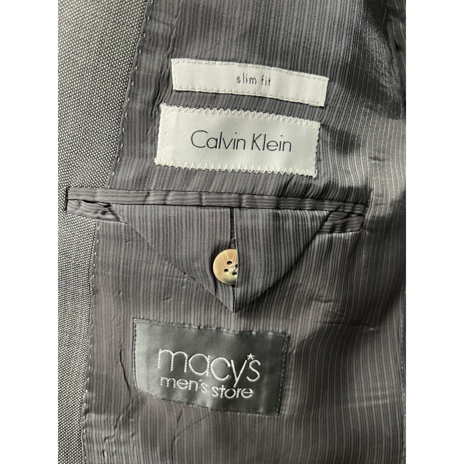 Calvin Klein Calvin Klein Gray Slim Fit Notch Lapel Wool Suit Jacket Size Size 44R - 6 Thumbnail