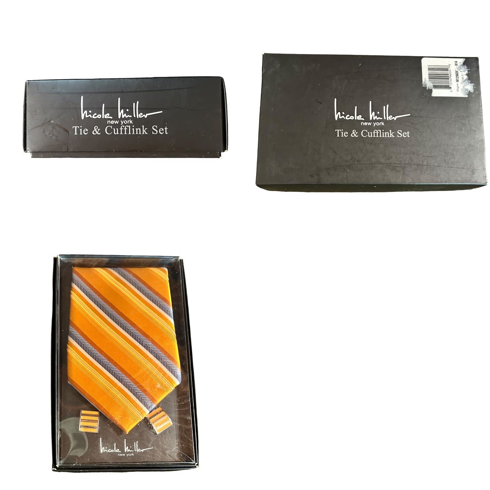 Nicole Miller Nicole Miller New York Men's Orange Striped Silk Tie & Matching Cuff Links NIB - Adjustable Clip Tie Set Size ONE SIZE - 8 Thumbnail