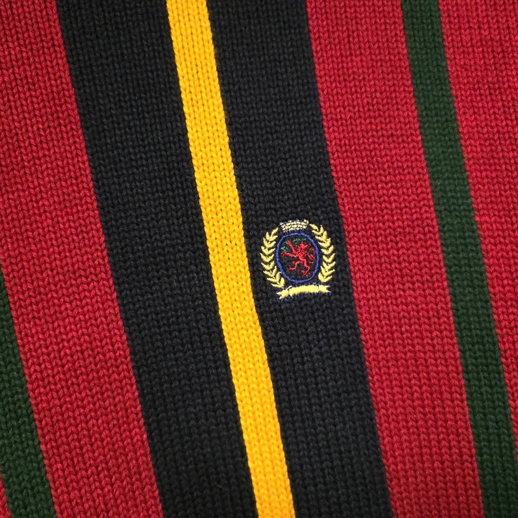 Tommy Hilfiger VINTAGE Tommy Hilfiger Sweater 100% Cotton Red Navy Yellow Stripe Crest XL Mens Pullover Size US XL / EU 56 / 4 - 2 Thumbnail