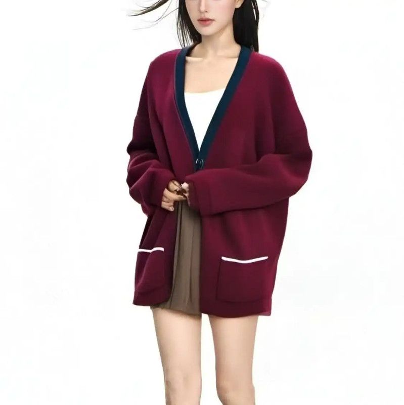 Loewe Loewe Elegant Wine Red Wool Cardigan 0089 Size ONE SIZE - 1 Thumbnail