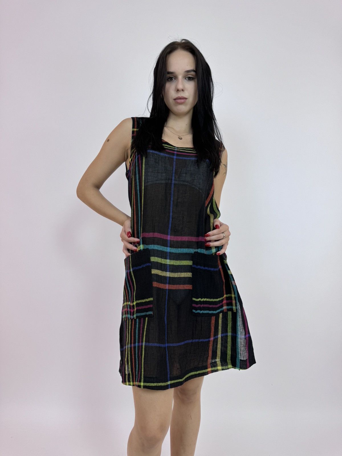 Designer × Japanese Brand AINO LINEN DRESS Plaid lino midi dress Womens relaxed XS Size XS / US 0-2 / IT 36-38 - 1 Thumbnail