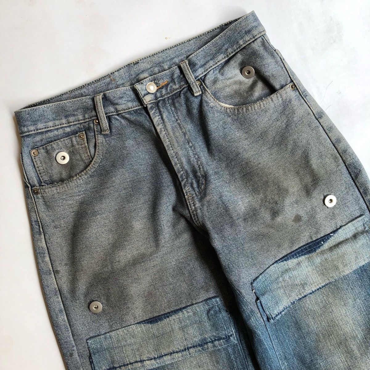 Designer Rework Distressed Dyed Washed Denim Jeans With Multi Pocket Size US 32 / EU 48 - 6 Thumbnail