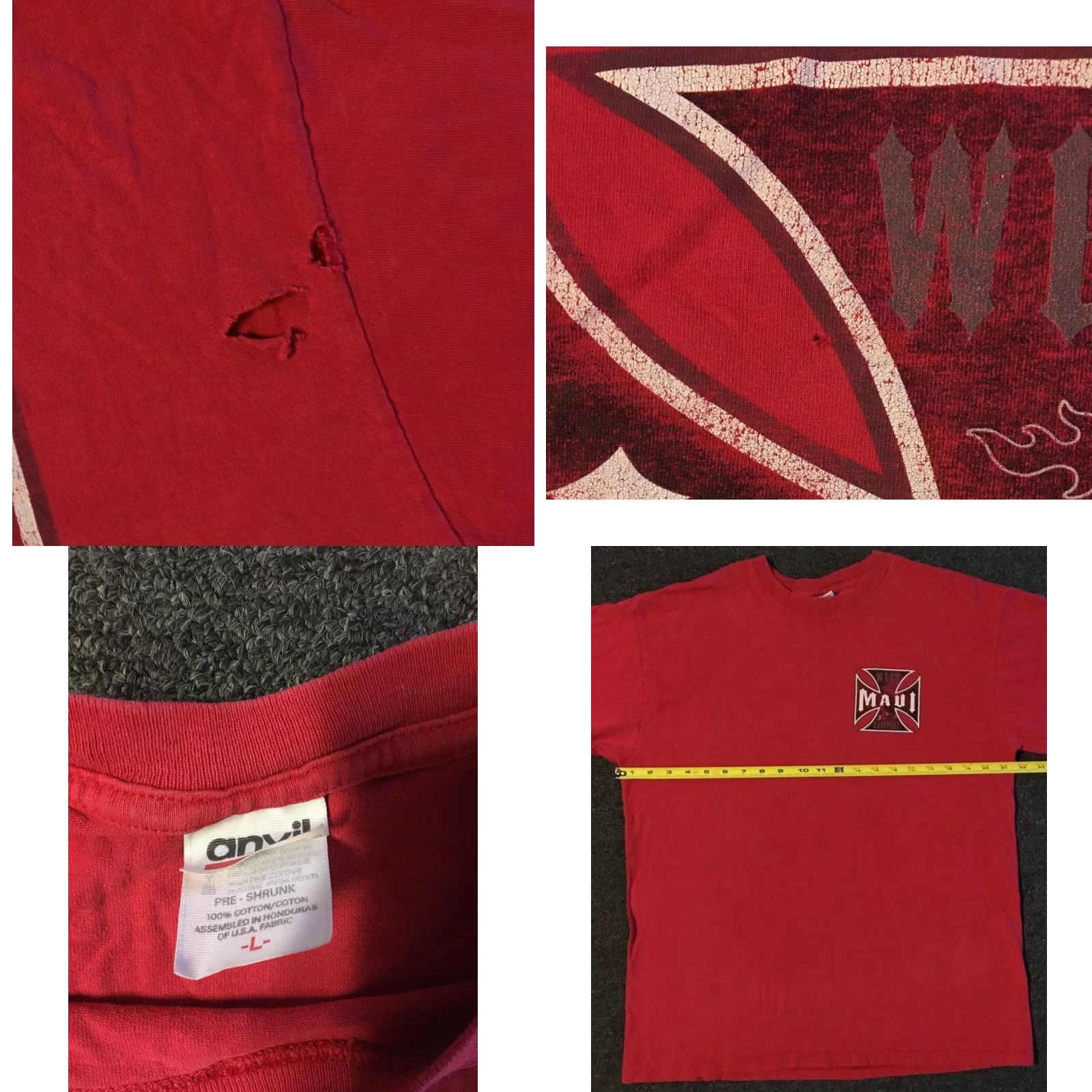 Vintage VINTAGE West Coast Choppers Faded Distressed Maui Shirt M Red 90s Biker Harley Grunge Hawaii Japan/USA? Size US M / EU 48-50 / 2 - 9 Thumbnail