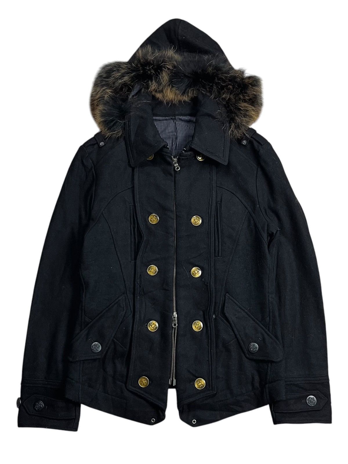 2000s PPFM - Raccon Fur Napoleon Wool Jacket