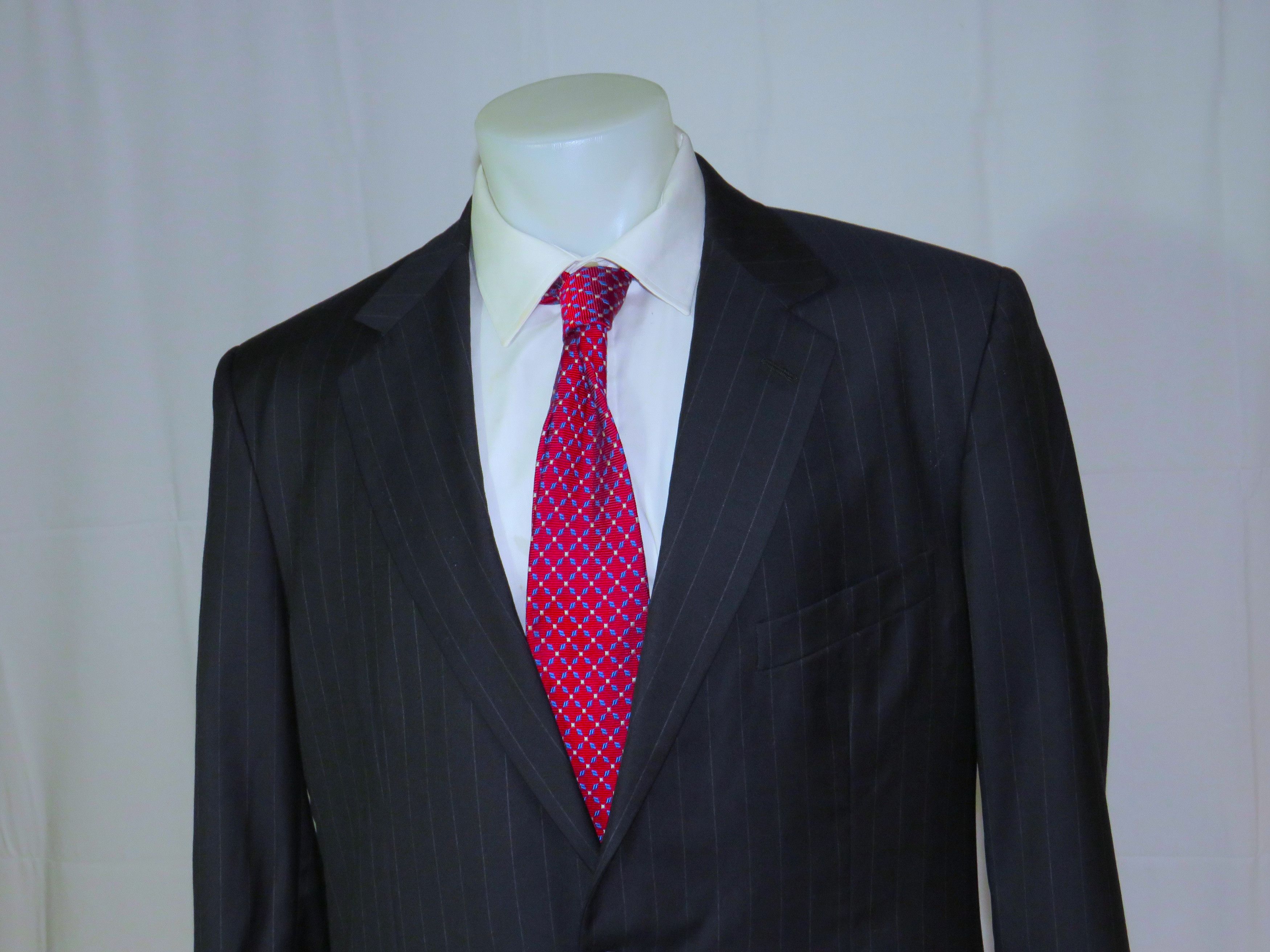 Golden Fleece Loro Piana Navy Striped Two Button Suit 45L