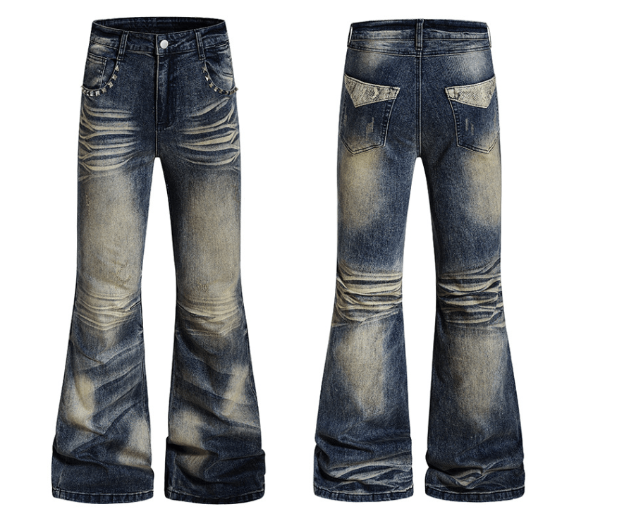 Vintage Distressed Stacked Flare Denim Jeans Size US 32 / EU 48 - 6 Thumbnail