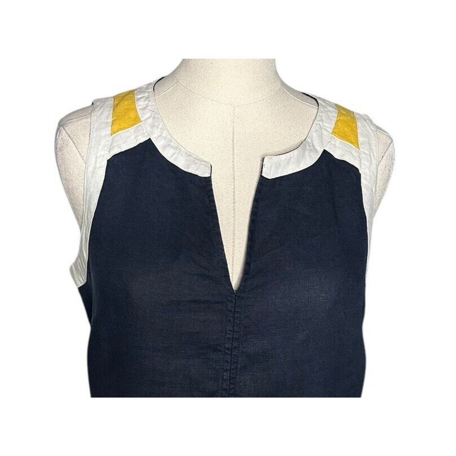 Boden Boden Blue Yellow Sleeveless Linen Summer Dress Pockets 2R Size XS / US 0-2 / IT 36-38 - 3 Thumbnail