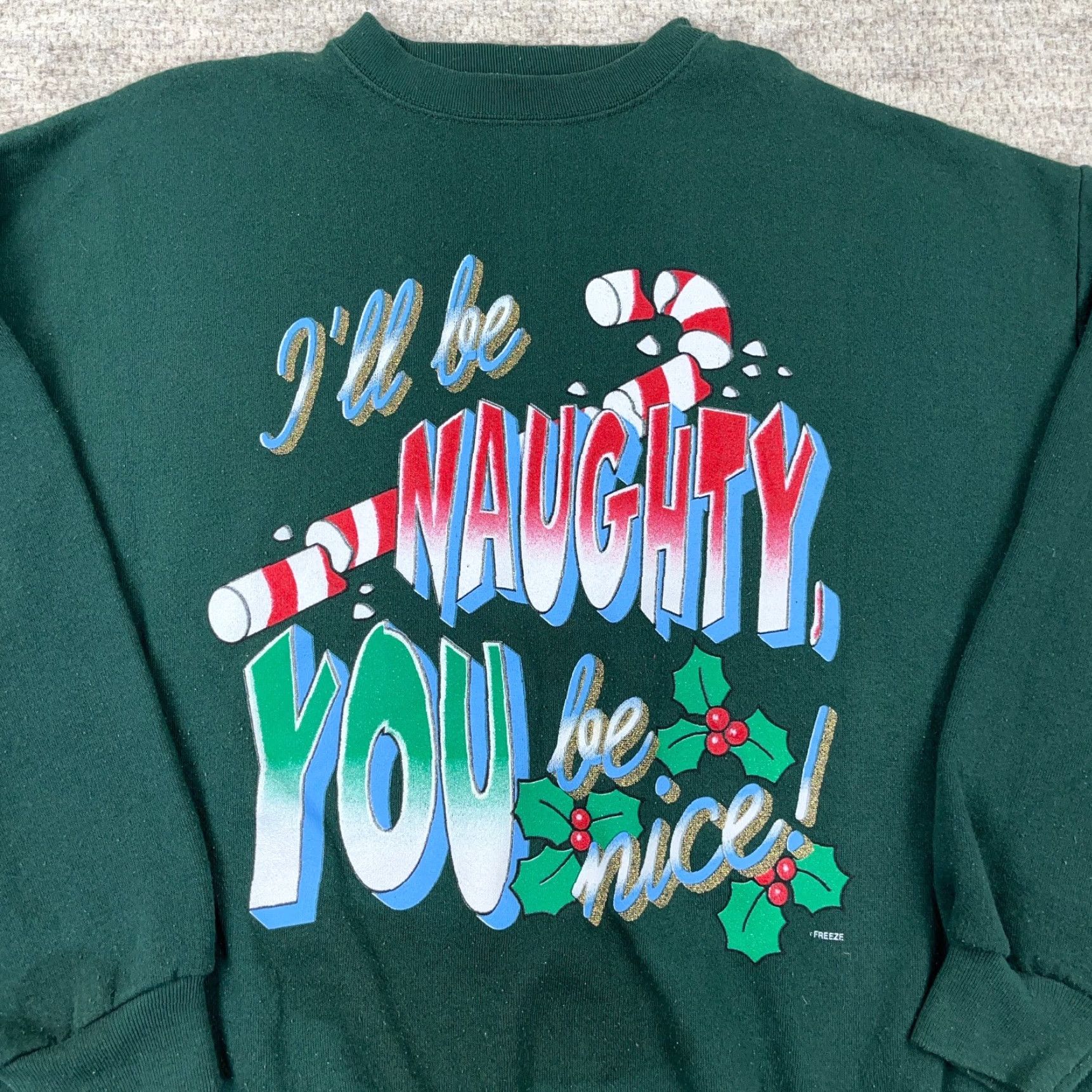 Vintage VINTAGE Freeze Christmas Sweatshirt Men L Green Crewneck Graphic Print 80s 90s Holiday Mens Housewear Size US L / EU 52-54 / 3 - 2 Thumbnail