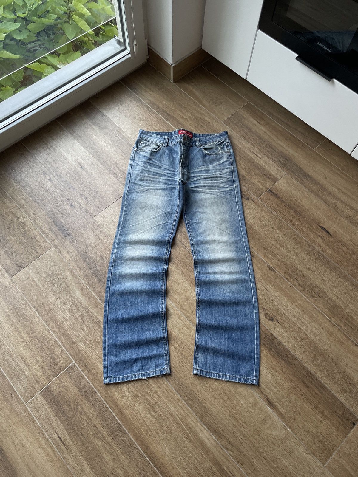 Japanese Brand Vintage Flared Jeans Baggy Mud Washed Distressed Faded Y2K Size US 34 / EU 50 - 1 Thumbnail