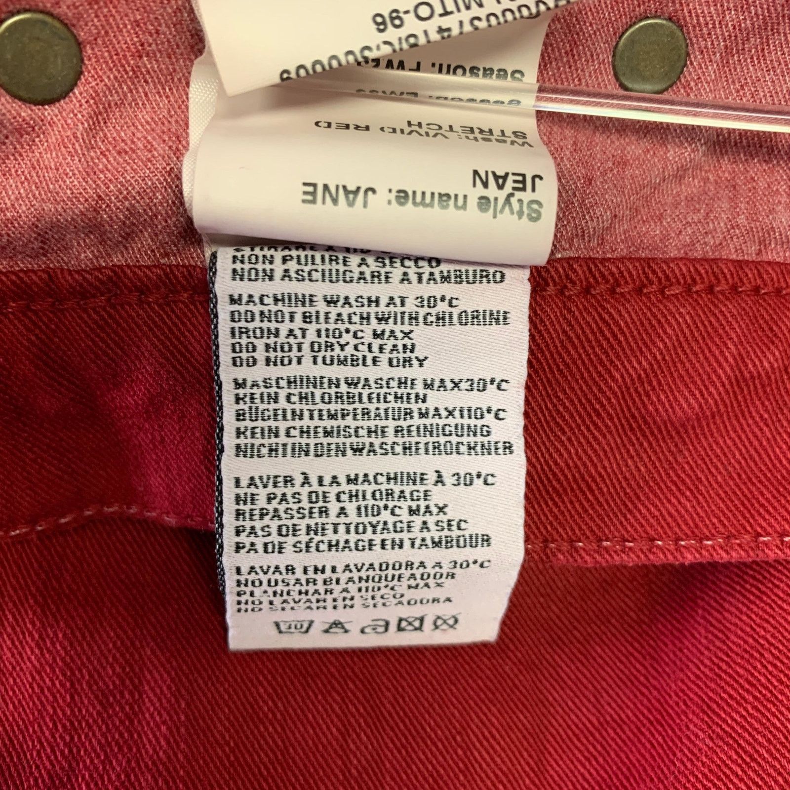 R13 R13 Size 31 Red Embroidery Cotton Blend Wide Leg Jeans Size US 31 - 6 Thumbnail