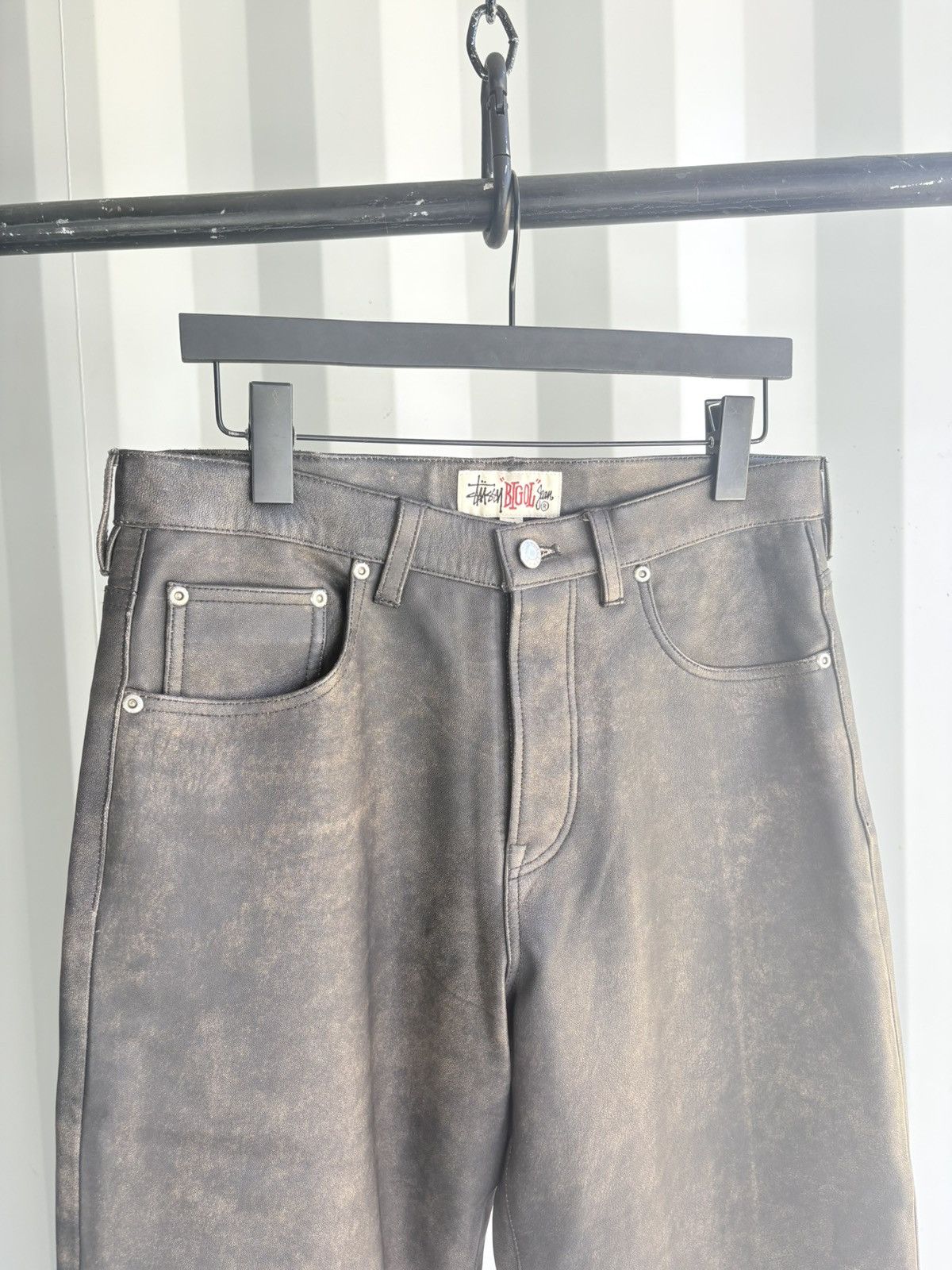 パンツ STUSSY BIG OL' JEAN STONEWASHED LEATHER Pre-owned Stussy Big Ol Jean Stonewashed Leather In Brown