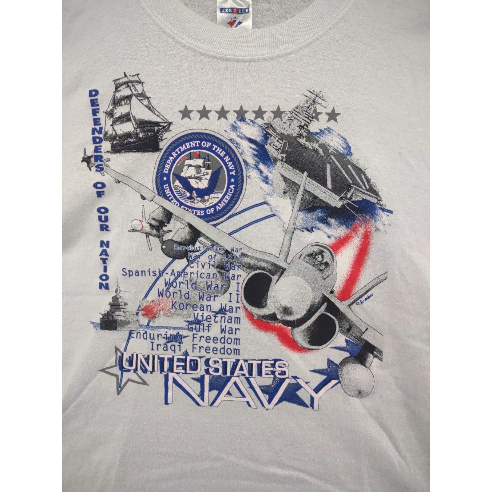Jerzees VINTAGE United States Navy Graphic T-Shirt Men L Jerzees White Cotton Air Waves Navy Graphic Print 90s Size US L / EU 52-54 / 3 - 2 Thumbnail