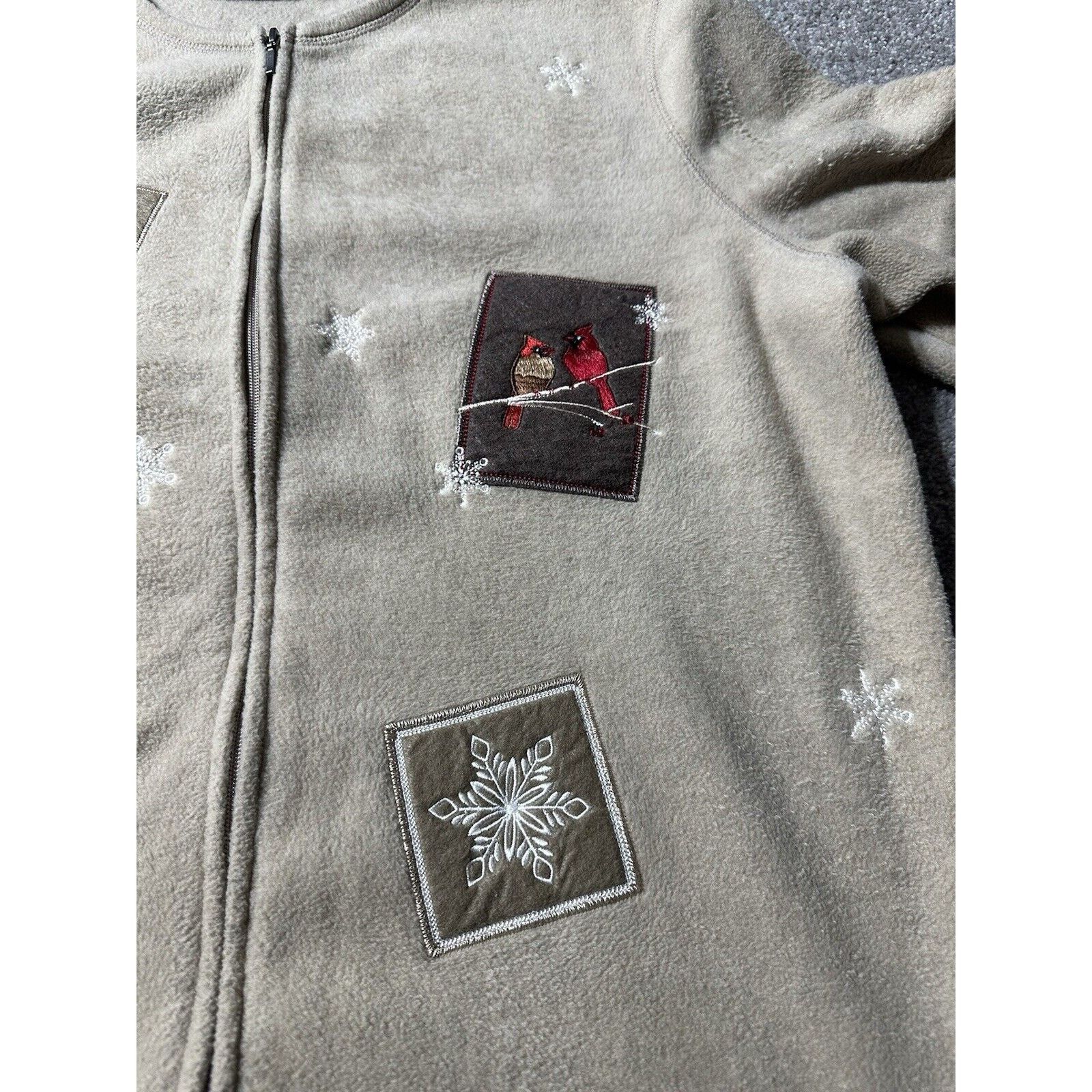 Croft & Barrow Womens XL Sweater Zip Snowflakes Cardinals Birds Cozy Size XL / US 12-14 / IT 48-50 - 3 Thumbnail