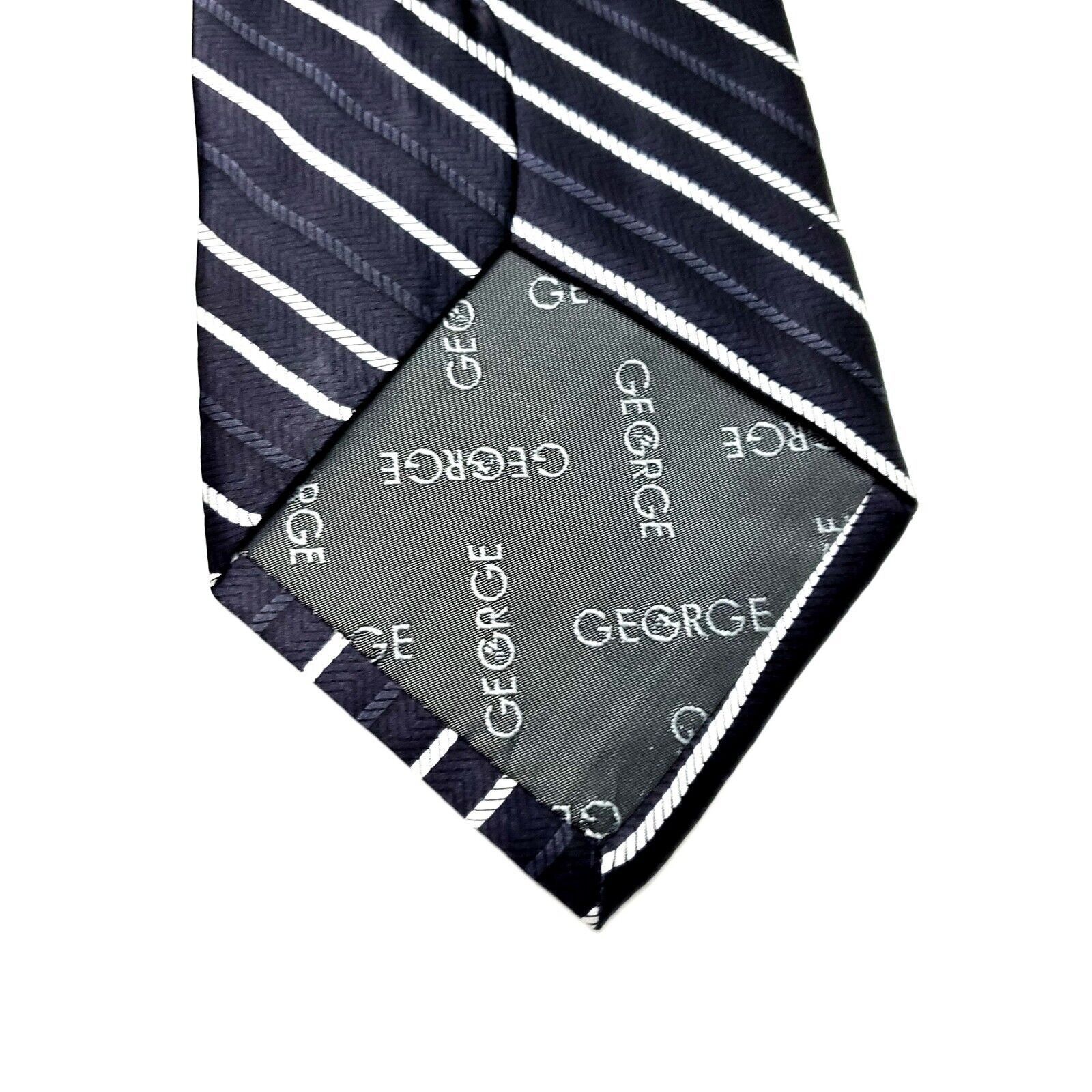 George George Silk Tie Black Striped Wide Size ONE SIZE - 3 Thumbnail