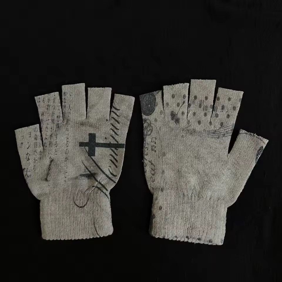 Other Punk Gothic Skull Y2k Printed Cross Gloves Size ONE SIZE - 2 Thumbnail