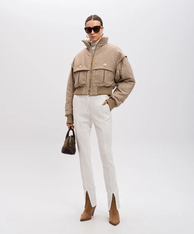 Balmain o1loc1c0526 Bomber Jacket in Beige Size XS / US 0-2 / IT 36-38 - 3 Thumbnail