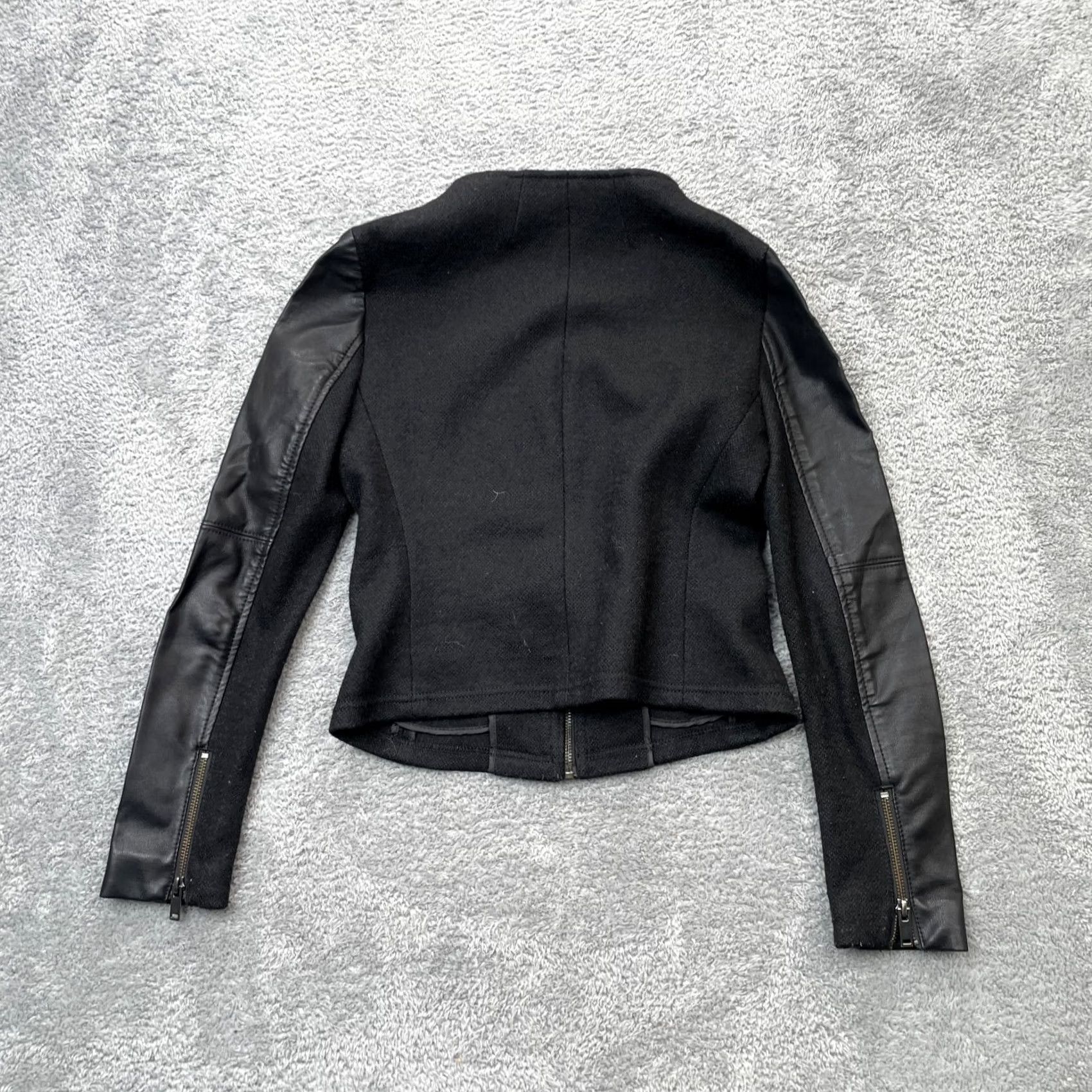 Banana Republic Banana Republic Womens Black Biker Jacket Faux Leather Wool Blend Zip Coat 0 Size XS / US 0-2 / IT 36-38 - 2 Thumbnail