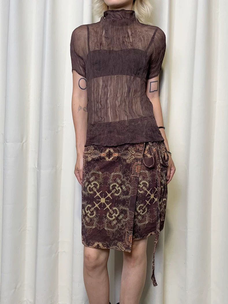 Issey Miyake Issey Miyake size:1 Brown psychedelic light and shadow tul Size 22" - 2 Thumbnail