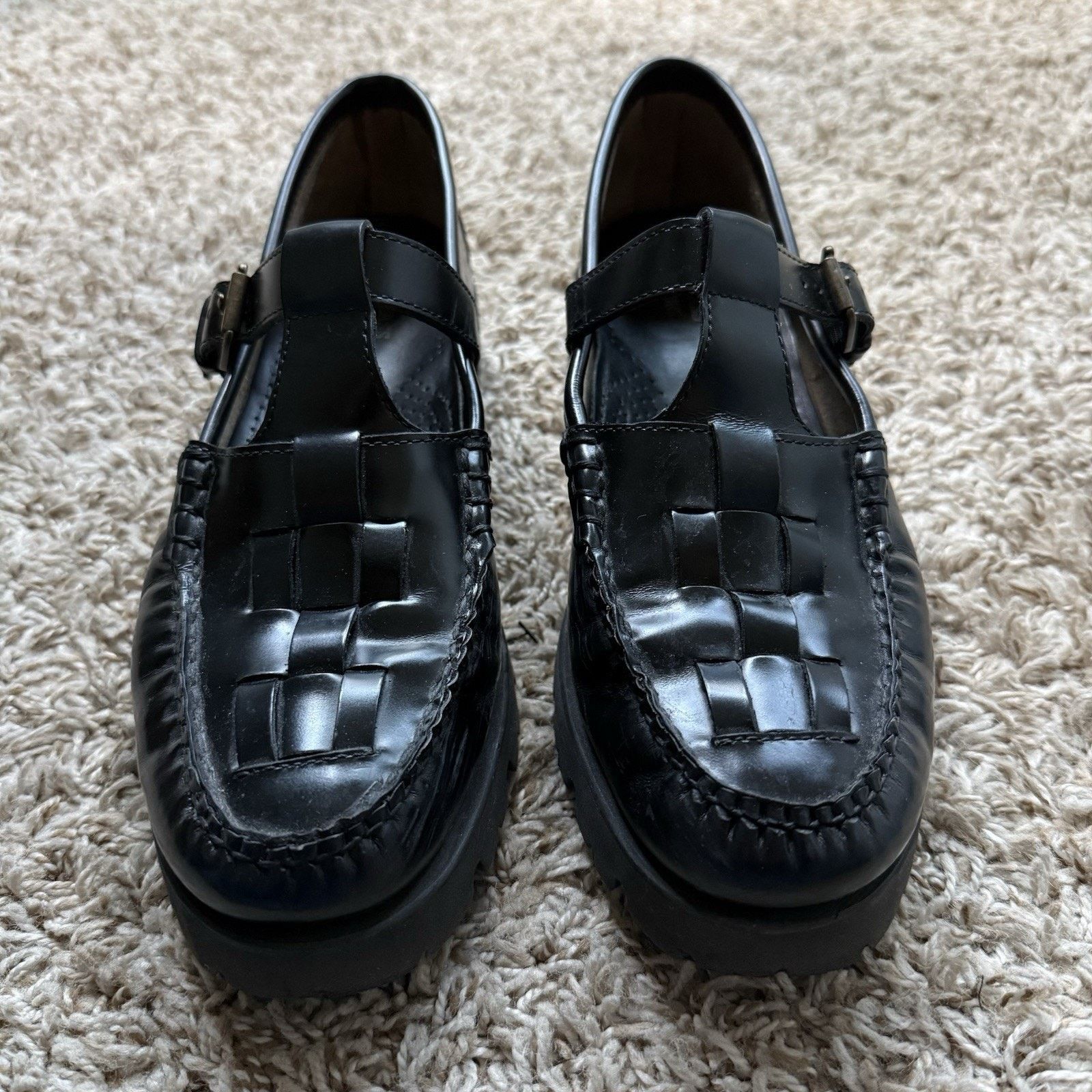 G.H. Bass & Co. G.H. Bass Fisherman Mary Jane Super Lug Black Leather Shoes Size US 10 / IT 40 - 2 Thumbnail