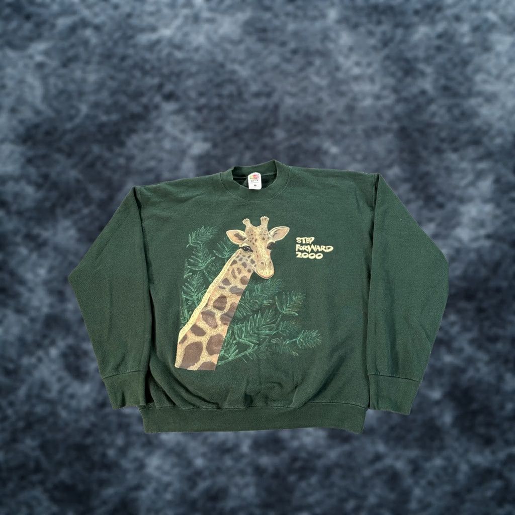 Fruit Of The Loom VINTAGE Fruit of the Loom Sweatshirt Mens XL Forest Green Giraffe Animal 90s Mens Sweatshirt Green 90s Animal African Bird? Size US XL / EU 56 / 4 - 1 Thumbnail