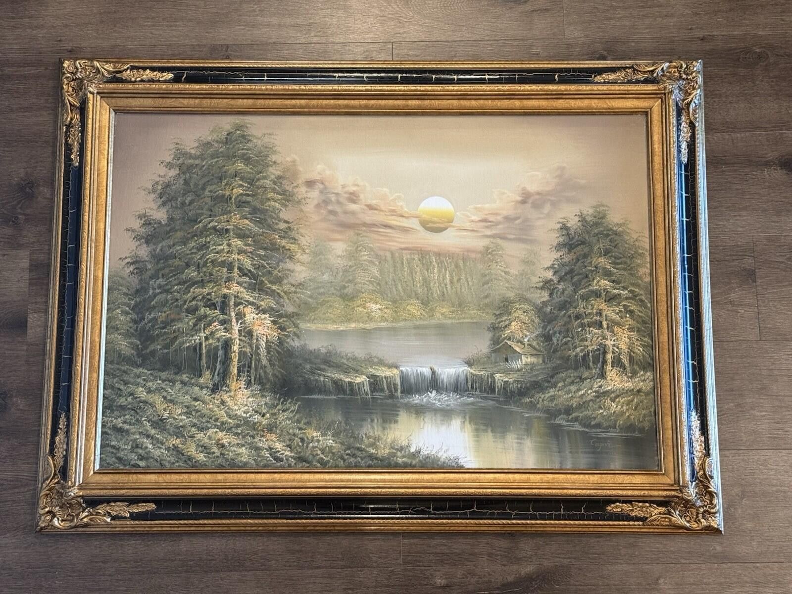 Other Original Signed “Capri” Oil Painting Forest Lake Cabin Water Size ONE SIZE - 2 Thumbnail