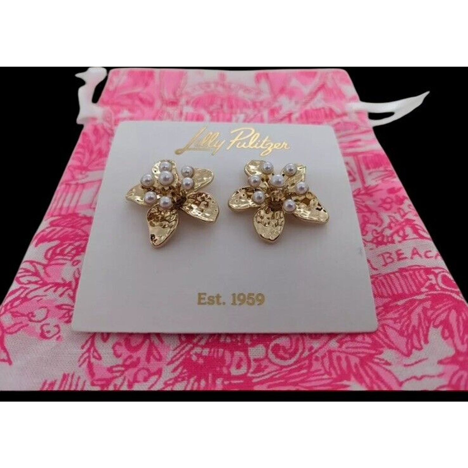 Lilly Pulitzer NWT! Lilly Pulitzer Grove Garden Earrings In Gold Metallic Size ONE SIZE - 5 Thumbnail