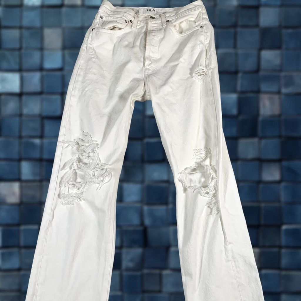 Agolde AGOLDE Jeans High Rise Straight Leg Distressed Button Fly White Denim 26 Womens Size 26" / US 2 / IT 38 - 1 Thumbnail