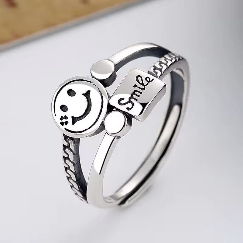 Jewelry Silver S925 Smiley Cartoon Funny Ring Size ONE SIZE - 1 Thumbnail